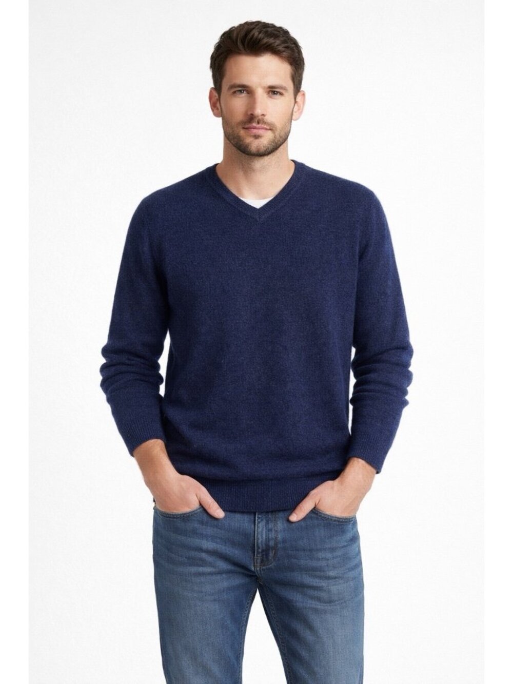 Club Room Sweater Mens XL 100% Cashmere Blue V Neck Luxury Comfort non-itchy